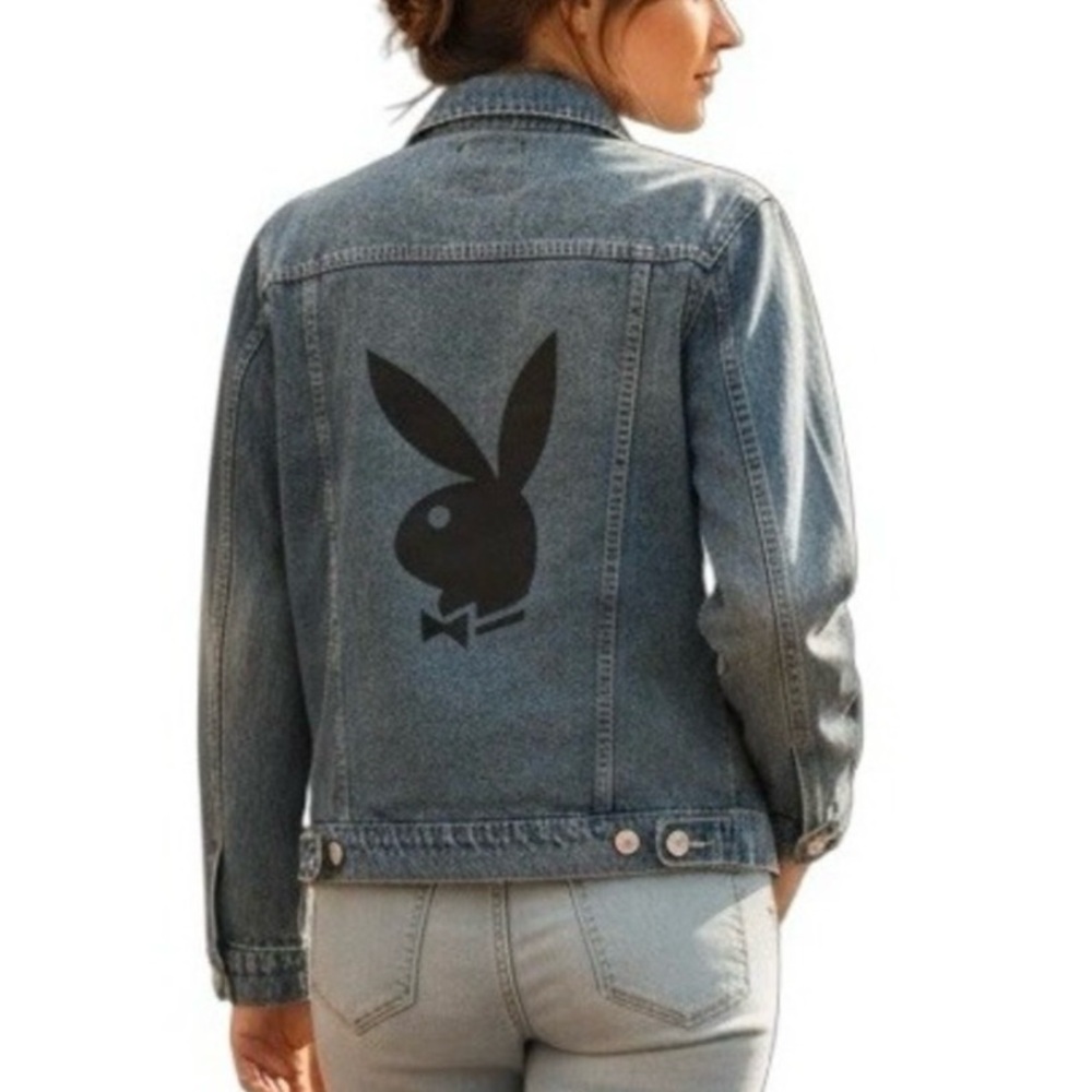 Playboy PacSun Jean Jacket Unisex Small Denim Bunny Logo Med Blue